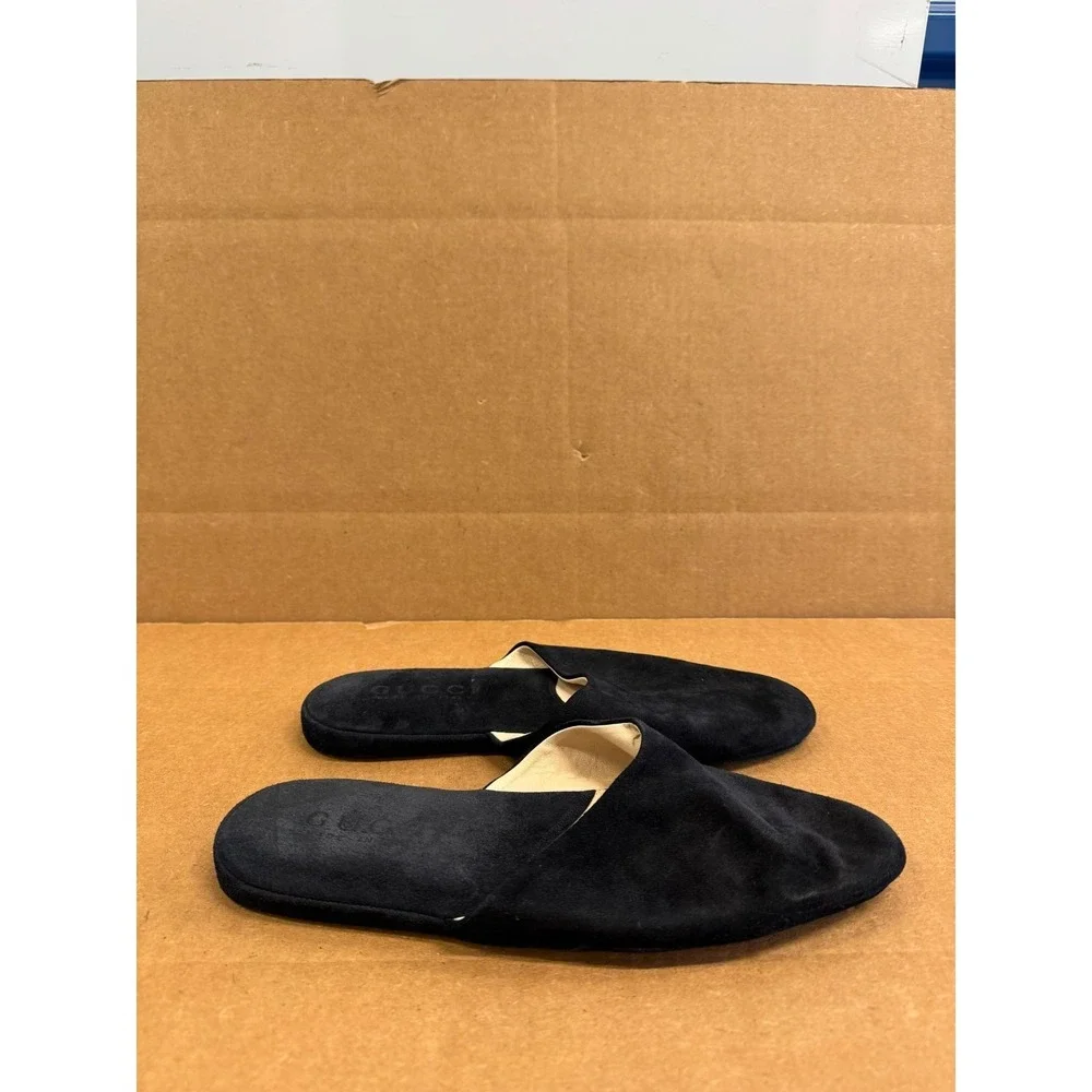 Gucci Suede Leather Slip On Designer Mules Slippers Black Mens Size 10D US